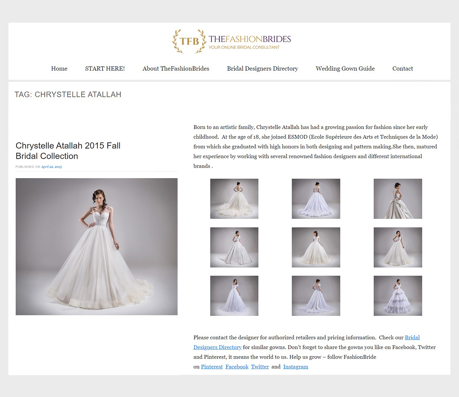 Chrystelle Atallah featured in The Fashion Brides Blog (United States ...